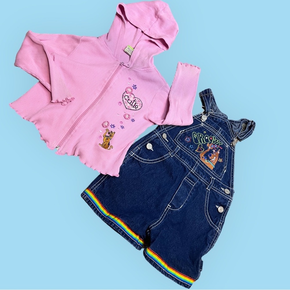 Vintage kids Y2K scooby Doo overalls and hoodie 4t